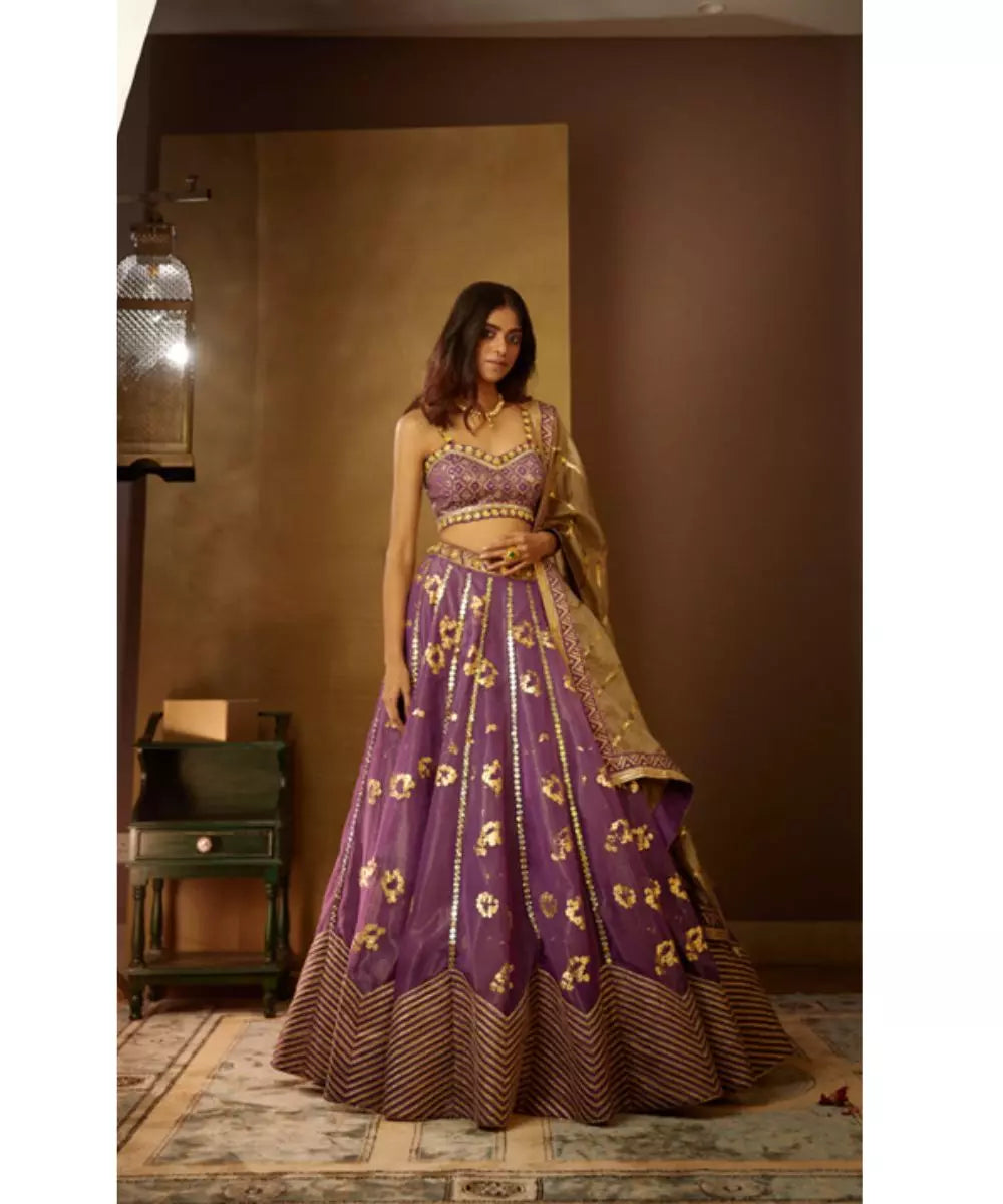 MOLEDRO - Dua Lehenga Set  Purple Lurex Organza Lehenga
